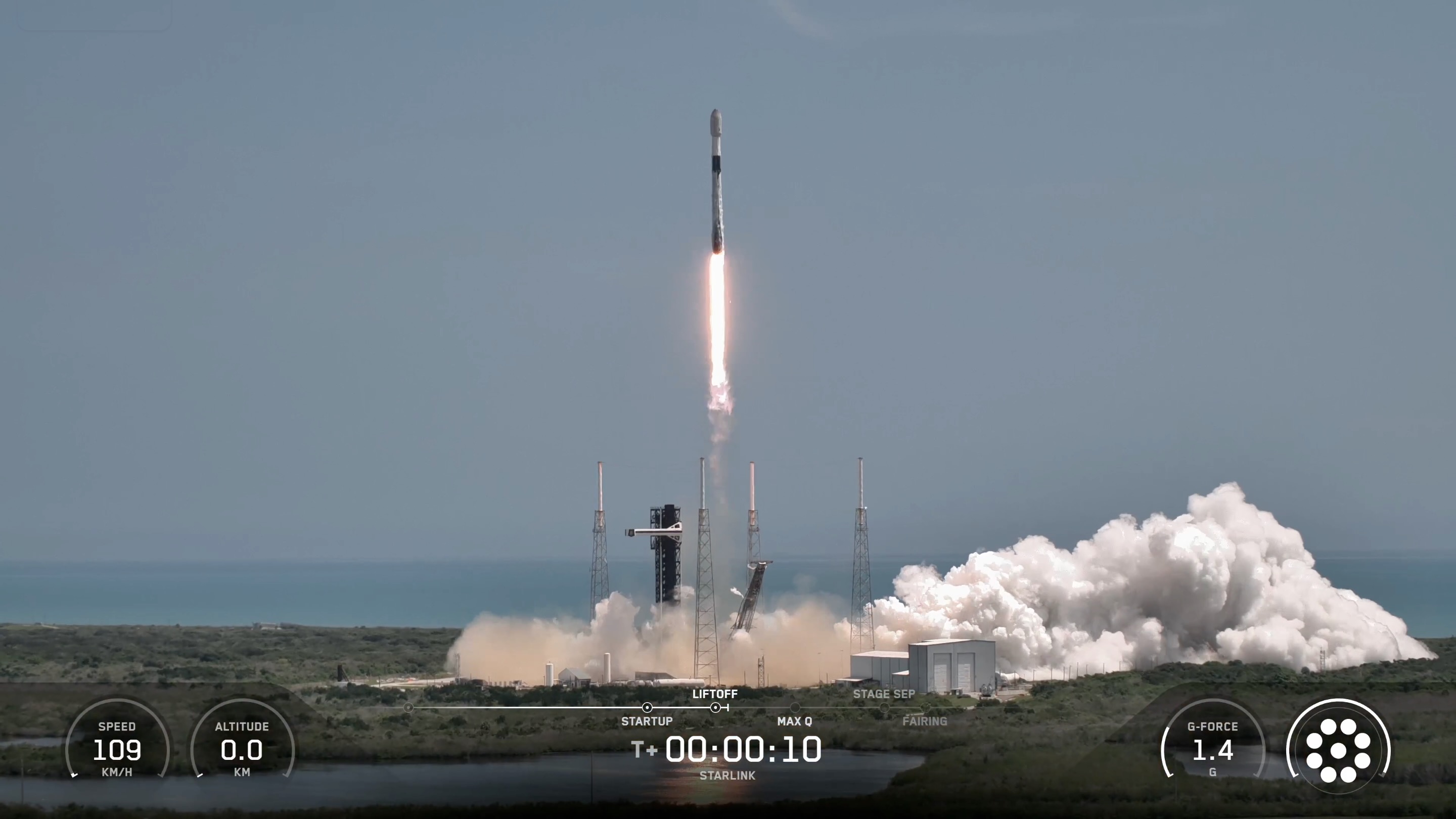 A SpaceX Falcon 9 rocket launches 29 Starlink internet satellites from Florida’s Cape Canaveral Space Force Station on Aug. 11, 2026.