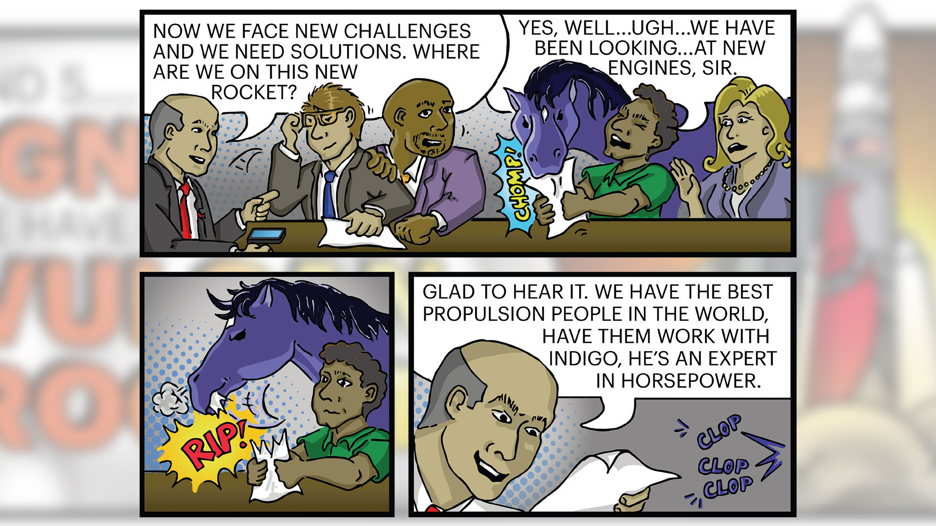 United Launch Alliance (ULA) CEO Tory Bruno and &amp;quot;his trusty steed Indigo&amp;quot; feature in the company's new comic book, &amp;quot;Ignition! The Origin Story of the Vulcan Centaur Rocket&amp;quot; as illustrated by ULA's senior graphic designer Cory Wood.