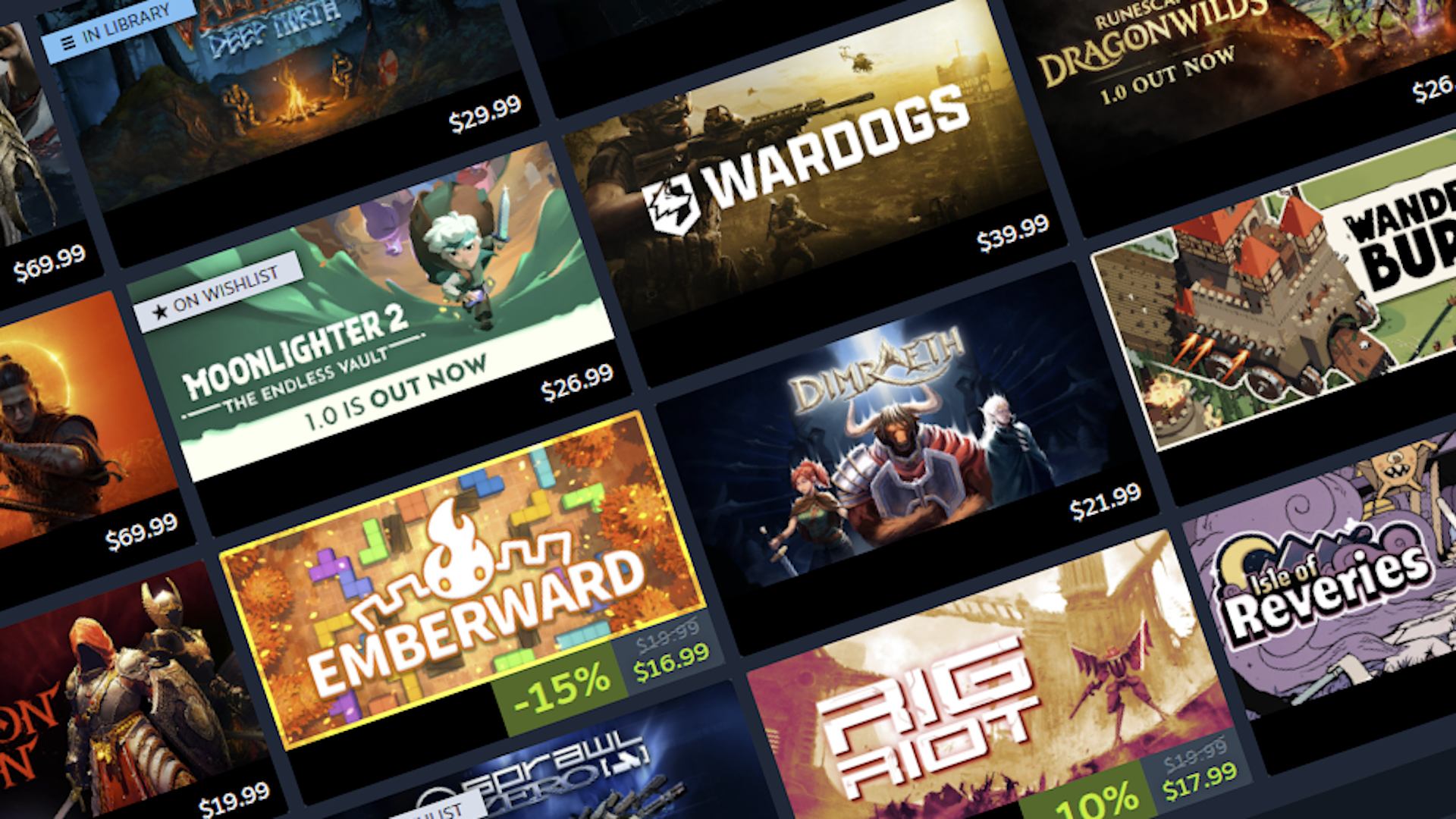 Steam calendar four by three grid of multiple games