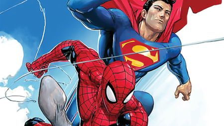 Superman and Spider-Man leaping into action by Clayton Crain