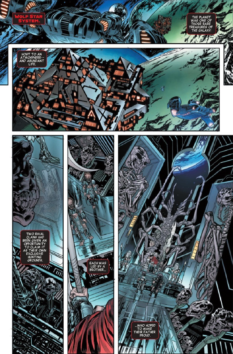 Panels depicting an alien world